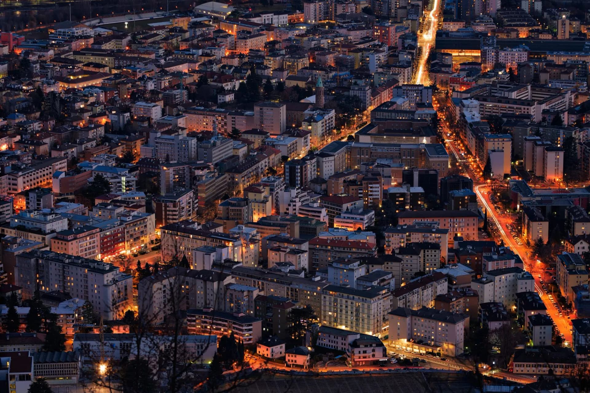 Night skyline view of district bolzano