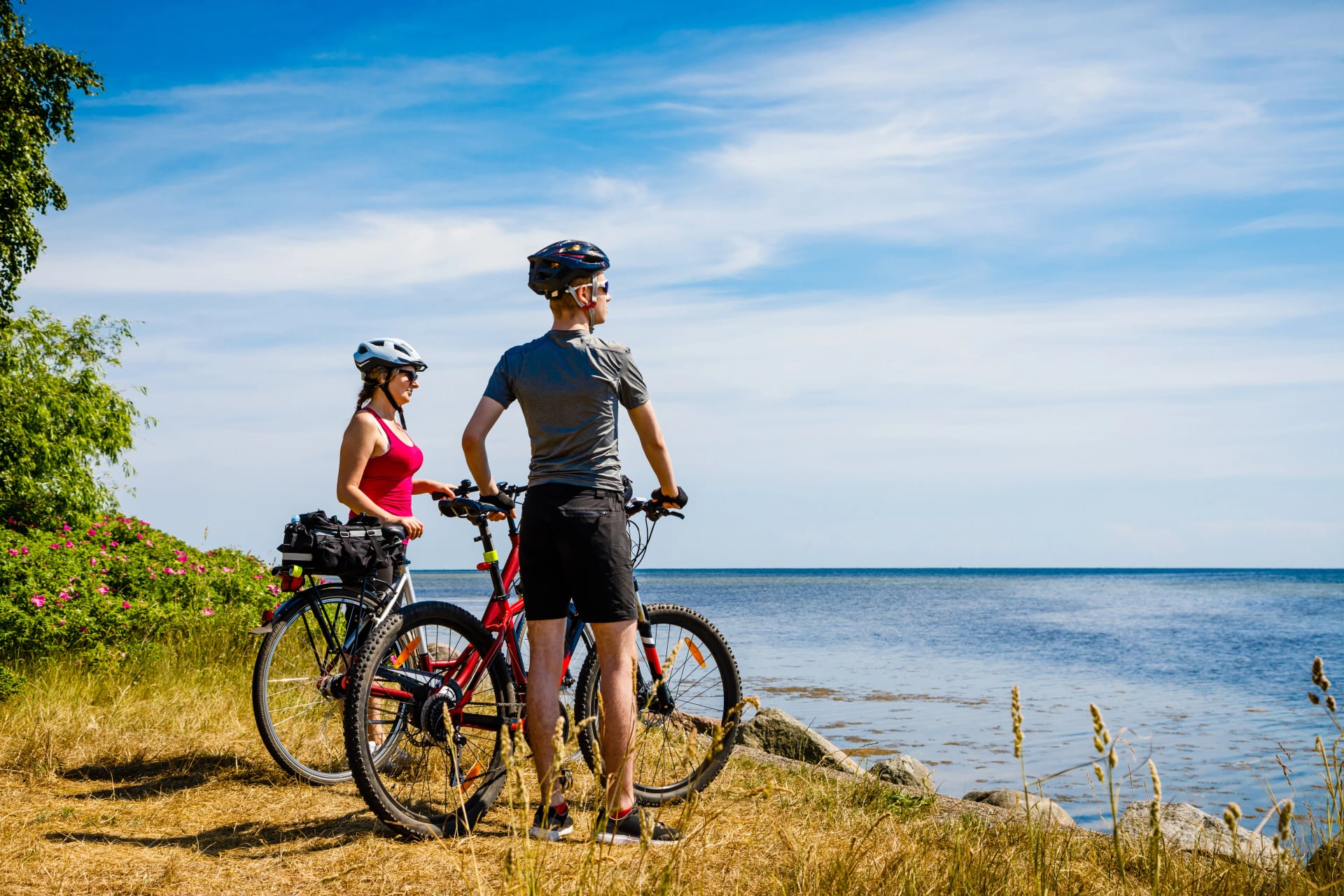 Healthy lifestyle - people resting with bicycles