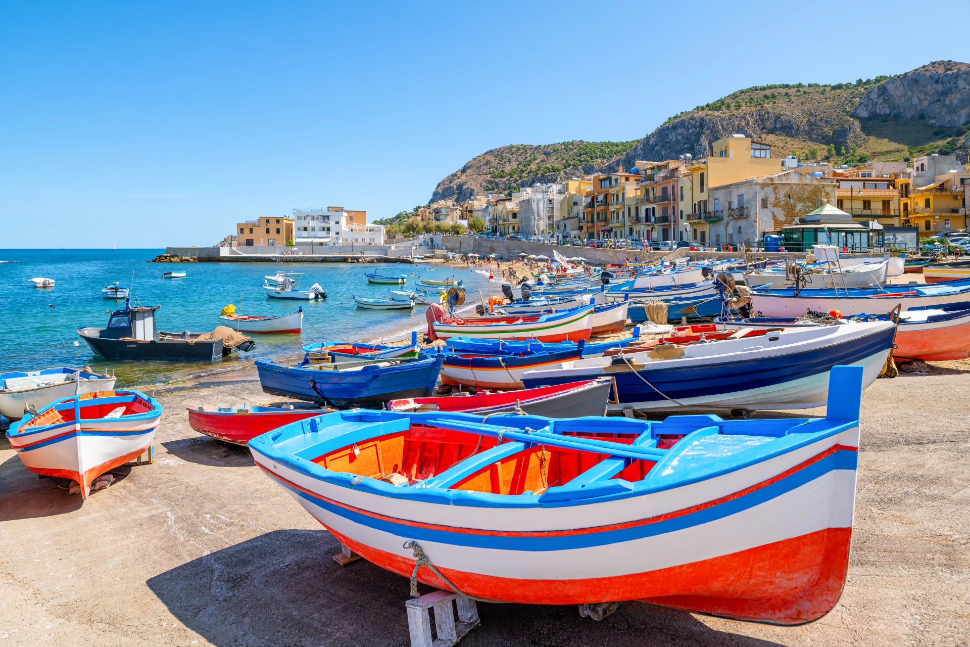 colorful fishing boats of aspra, sicily