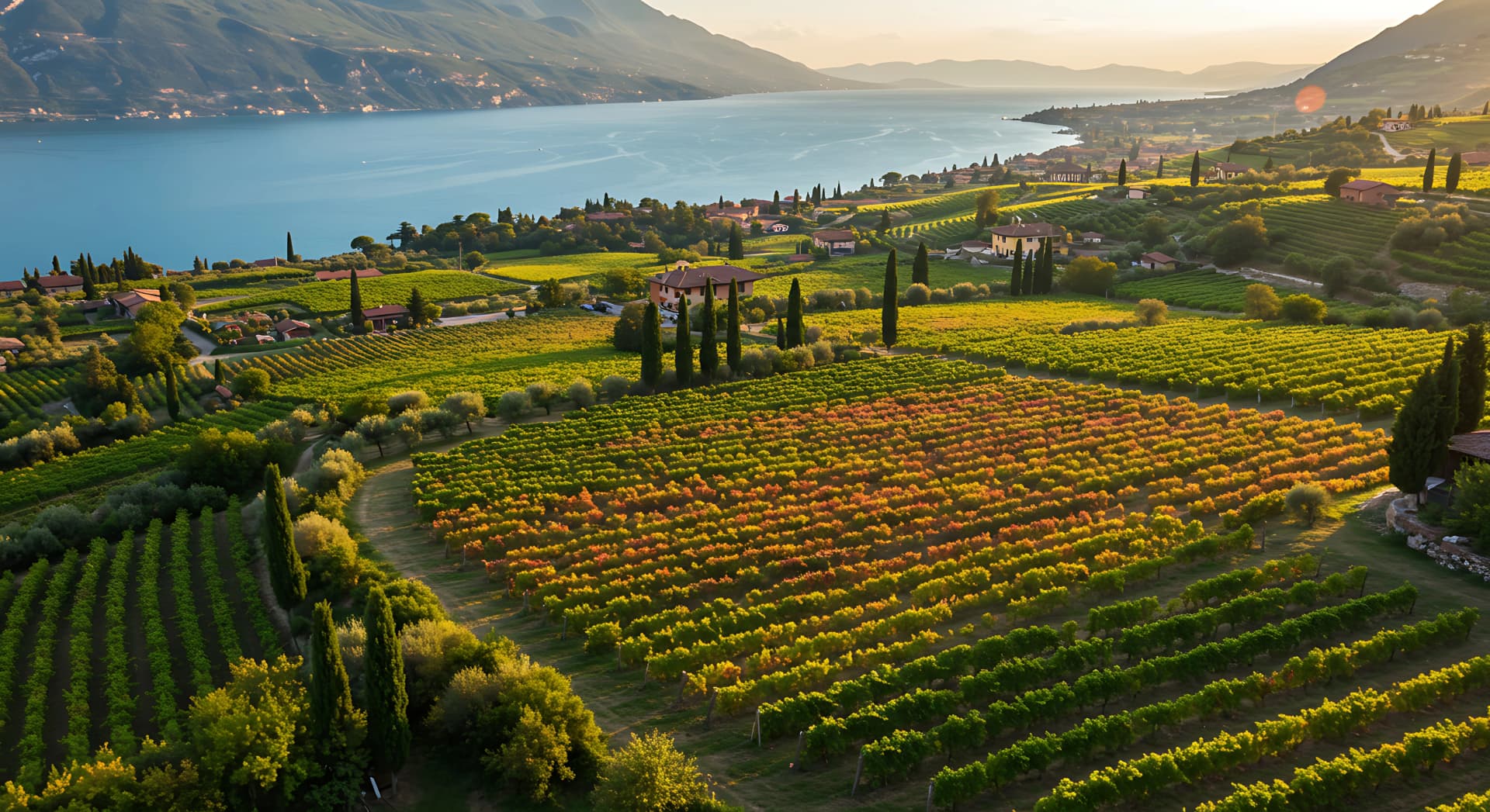 Scenic Vineyard Landscape Overlooking Lake Garda in Italy