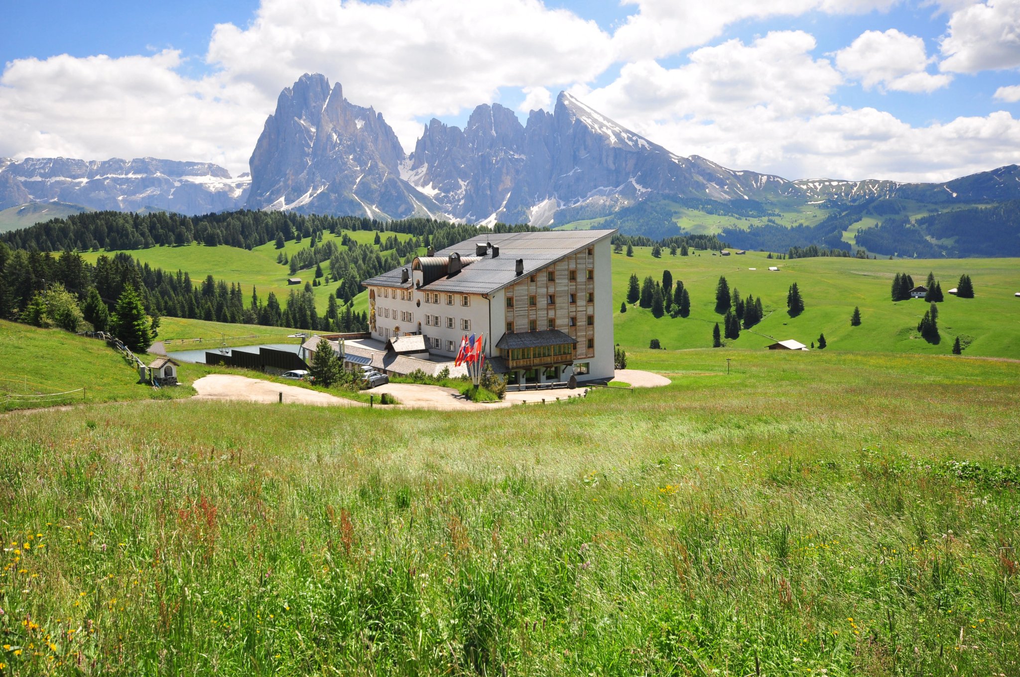 Wooden hotel in mountains